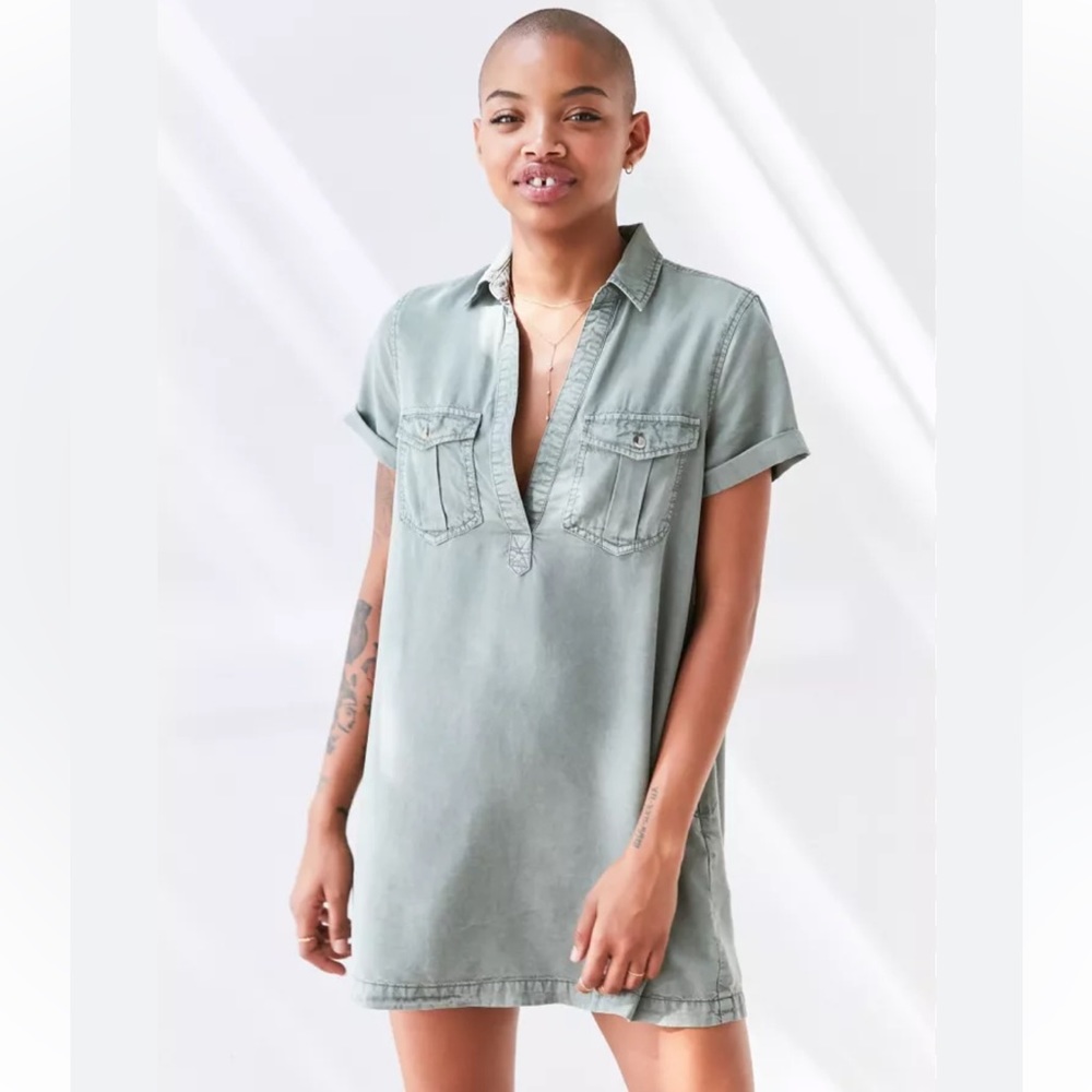 BDG Washed Military Mini Shirt Dress